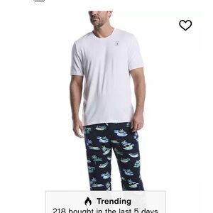 White T-Shirt and Blue Tropical Pajama Pants